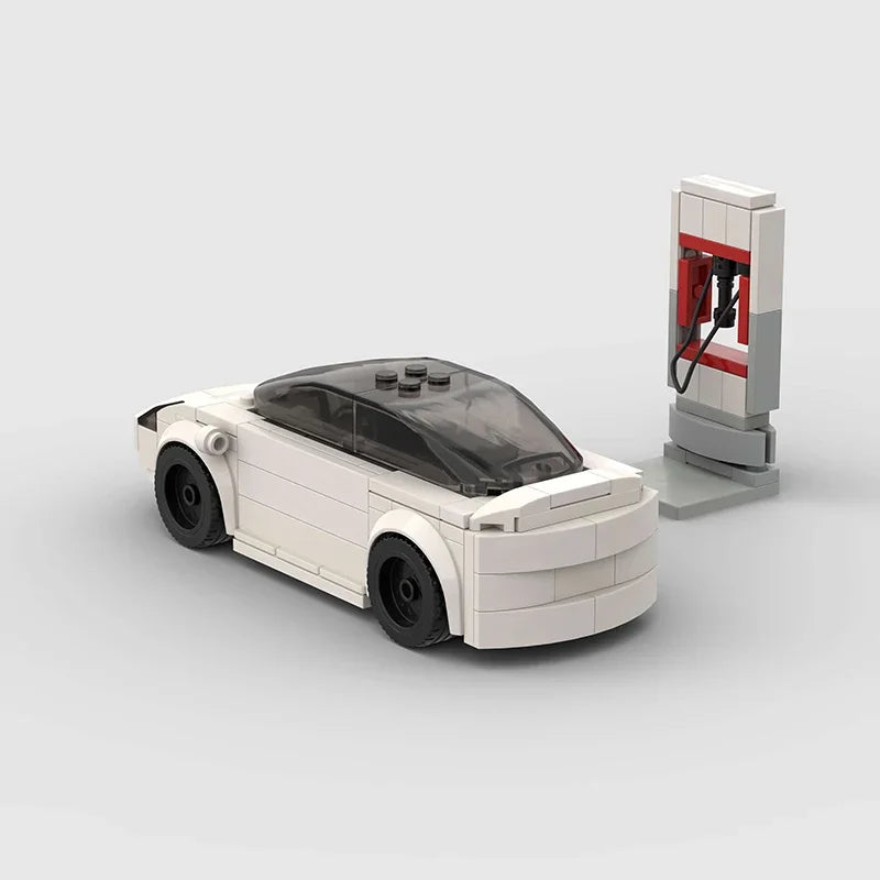 Voltbrixx - MOC Elektrik Auto Model 3 Klemmbausatz - Farbe Weiss