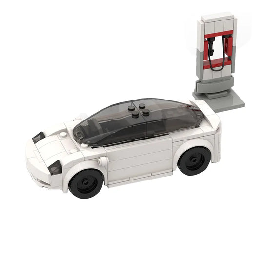 Voltbrixx - MOC Elektrik Auto Model 3 Klemmbausatz - Farbe Weiss